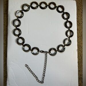 CTG Metallic Silver Tone Circular Link Chain Belt Adjustable Modern Boho Hippie